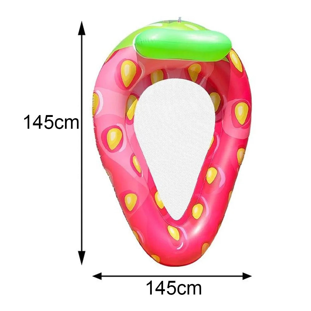 Inflatable Strawberry Mesh Floating Raft 145 x 145cm Extra Thick PVC Mesh Lounger with Pillow for Adults - 7