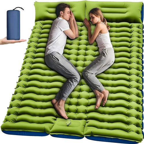 Outdoor Inflatable Sleeping Pad Double Size 240 x 145cm Camping Air Mattress With Built-in Pump - Green  /  Blue - 1