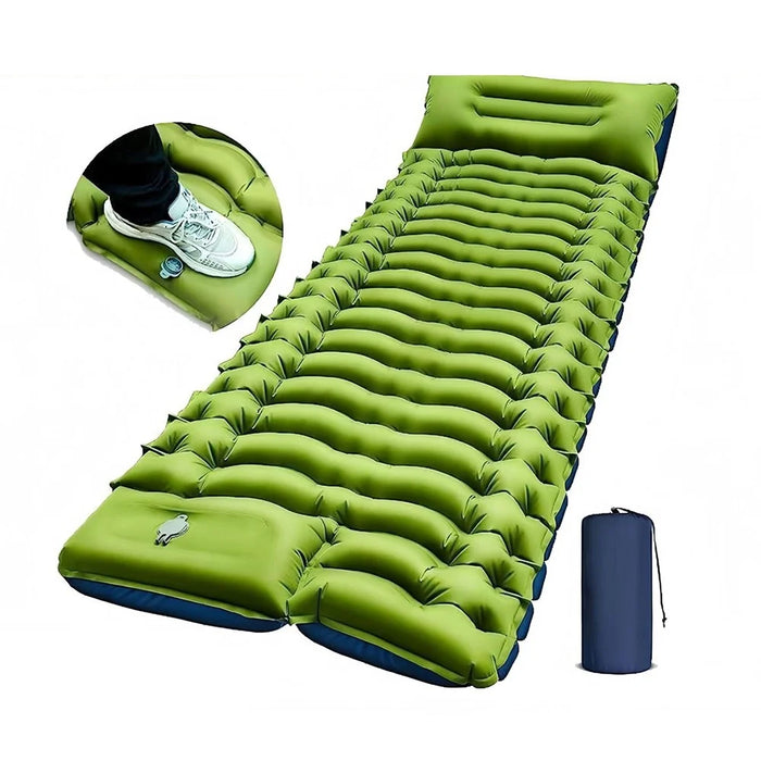 Outdoor Inflatable Sleeping Pad Double Size 240 x 145cm Camping Air Mattress With Built-in Pump - Green  /  Blue - 2