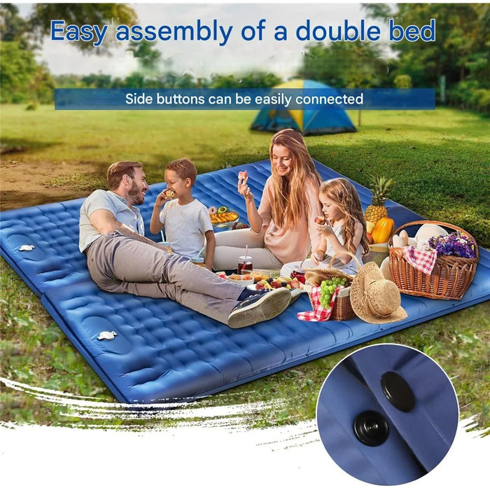 Camping Sleeping Pad with Foot Pump Inflatable Mat Connectable Outdoor Waterproof Bed 195 x 66 x 12CM - Navy Blue - 2