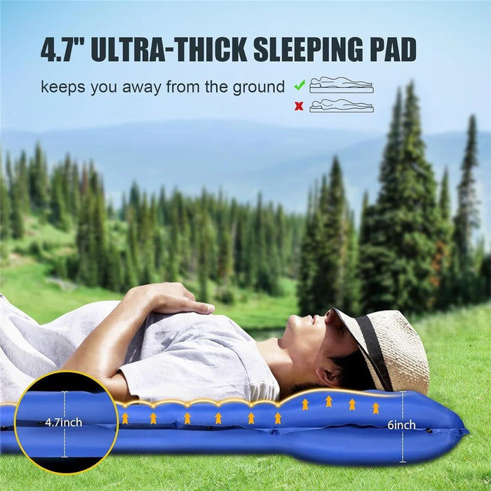 Camping Sleeping Pad with Foot Pump Inflatable Mat Connectable Outdoor Waterproof Bed 195 x 66 x 12CM - Navy Blue - 3