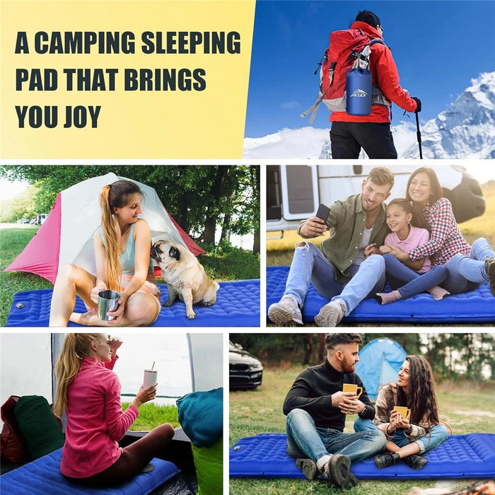 Camping Sleeping Pad with Foot Pump Inflatable Mat Connectable Outdoor Waterproof Bed 195 x 66 x 12CM - Navy Blue - 5