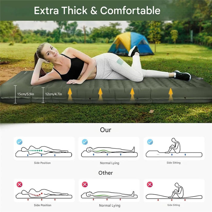 Camping Sleeping Pad with Foot Pump Inflatable Mat Connectable Outdoor Waterproof Bed 195 x 66 x 12CM - Navy Blue - 7