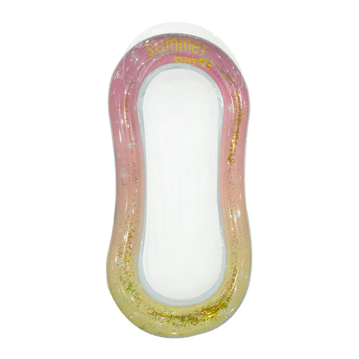 PVC Inflatable Pool Float Lounger with Mesh Glitter Sequins Design Portable Foldable Beach Chair - Orange+Pink - 7