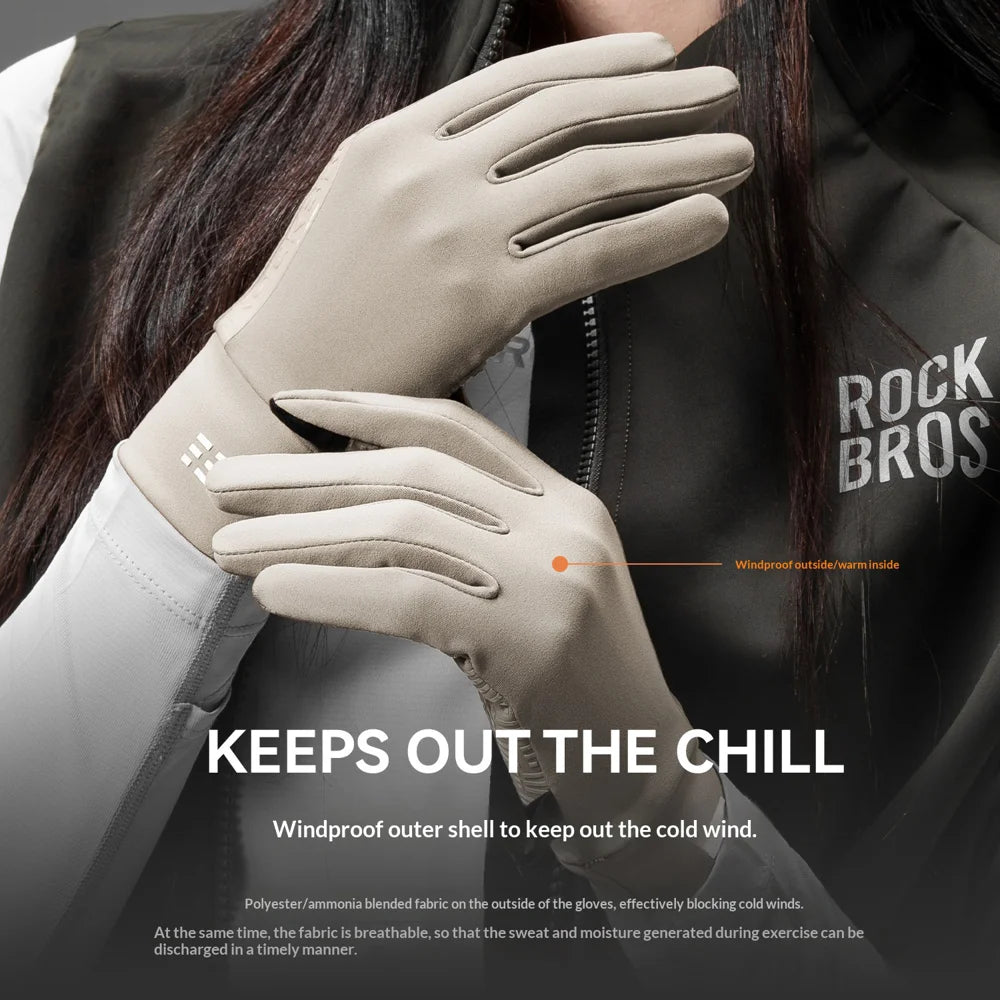 ROCKBROS S414 Winter Cycling Touchscreen Gloves Windproof Thermal Graphene Full Finger Mittens - Beige/XS - 2