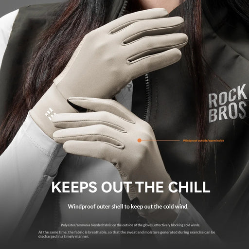 ROCKBROS S414 Winter Cycling Touchscreen Gloves Windproof Thermal Graphene Full Finger Mittens - Beige/XS - 2