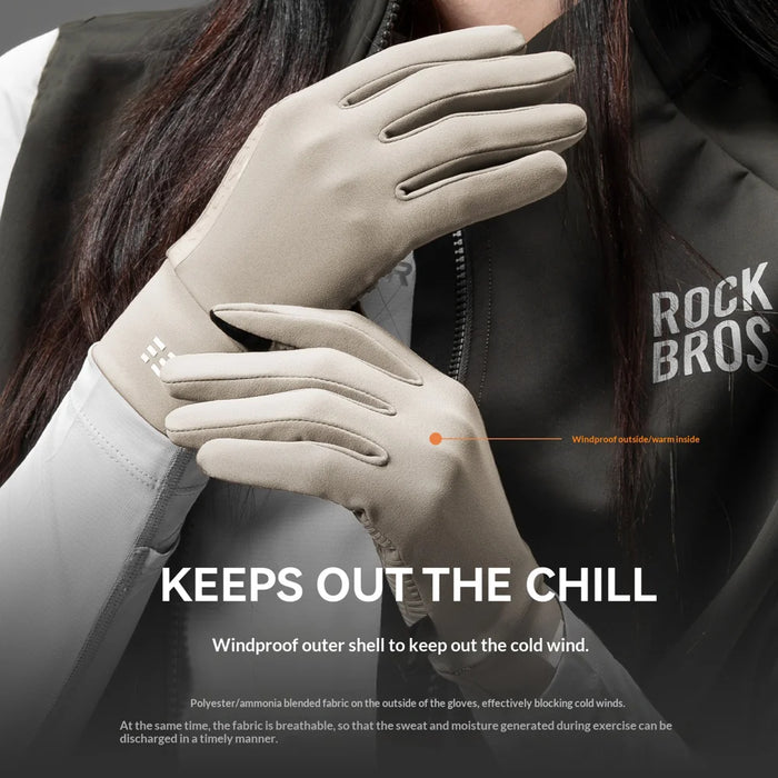 ROCKBROS S414 Winter Cycling Touchscreen Gloves Windproof Thermal Graphene Full Finger Mittens - Beige/XS - 2