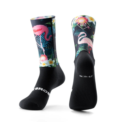 ROCKBROS YDWZ002 Cycling Compression Socks Anti-Bacterial Breathable Mid Calf Socks for Road Mountain Bike - Rainforest Black/S - 1