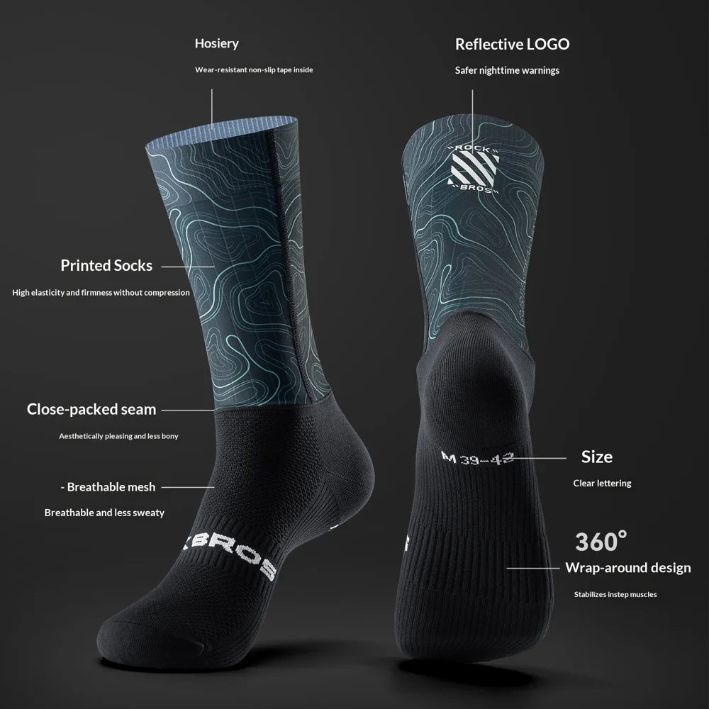 ROCKBROS YDWZ002 Cycling Compression Socks Anti-Bacterial Breathable Mid Calf Socks for Road Mountain Bike - Rainforest Black/S - 2