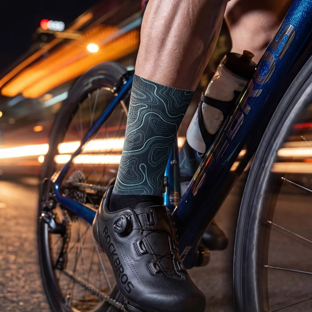 ROCKBROS YDWZ002 Cycling Compression Socks Anti-Bacterial Breathable Mid Calf Socks for Road Mountain Bike - Rainforest Black/S - 6