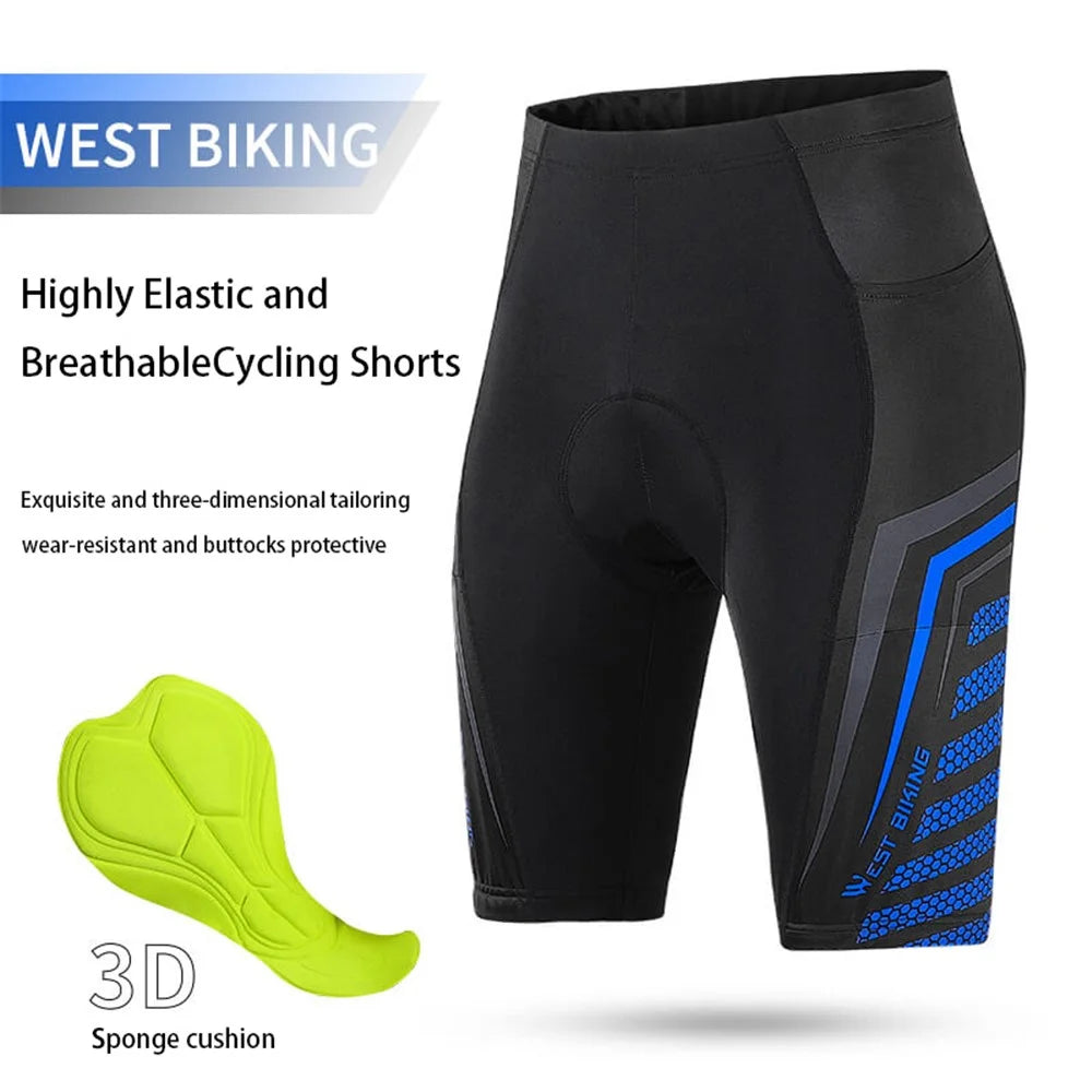 WEST BIKING Men's Cycling Shorts Thickened Shockproof 3D Pad MTB Road Bike Team Tights Summer Breathable Underwear Shorts - Black/Blue M - 3