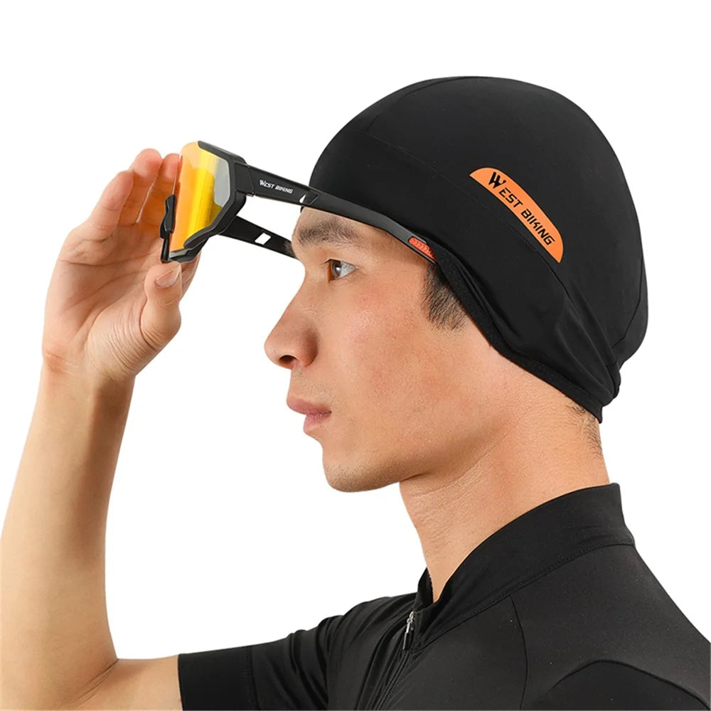 WEST BIKING Cycling Bicycle Cap Headwear Summer Ice Silk Breathable Sport Cap Helmet Lining Hat - Black - 5