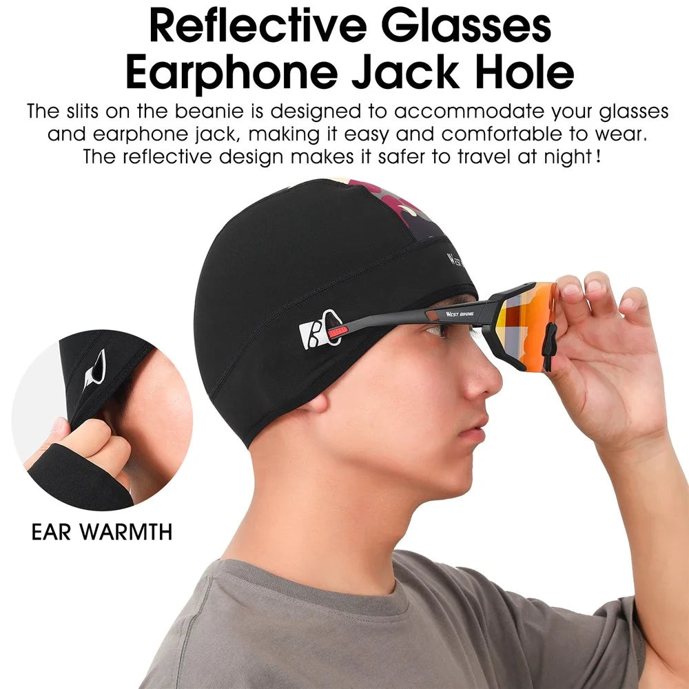 WEST BIKING YP0201299 Winter Cycling Warm Camouflage Head Cap Elastic Hat with Glasses Holes - Black - 3