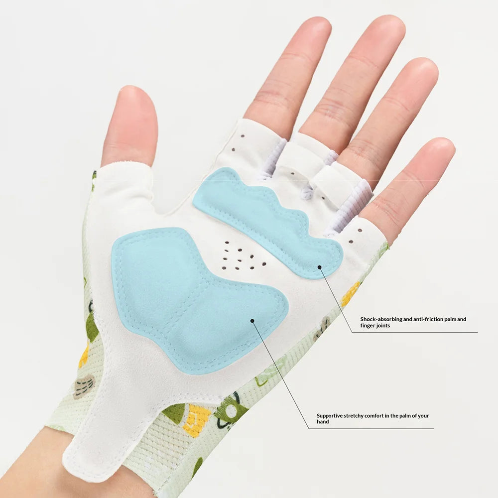 ROCKBROS Cute Cartoon Pattern Kids Cycling Gloves Breathable Half Finger Bike Gloves for Boys Girls - Rabbit/S - 6