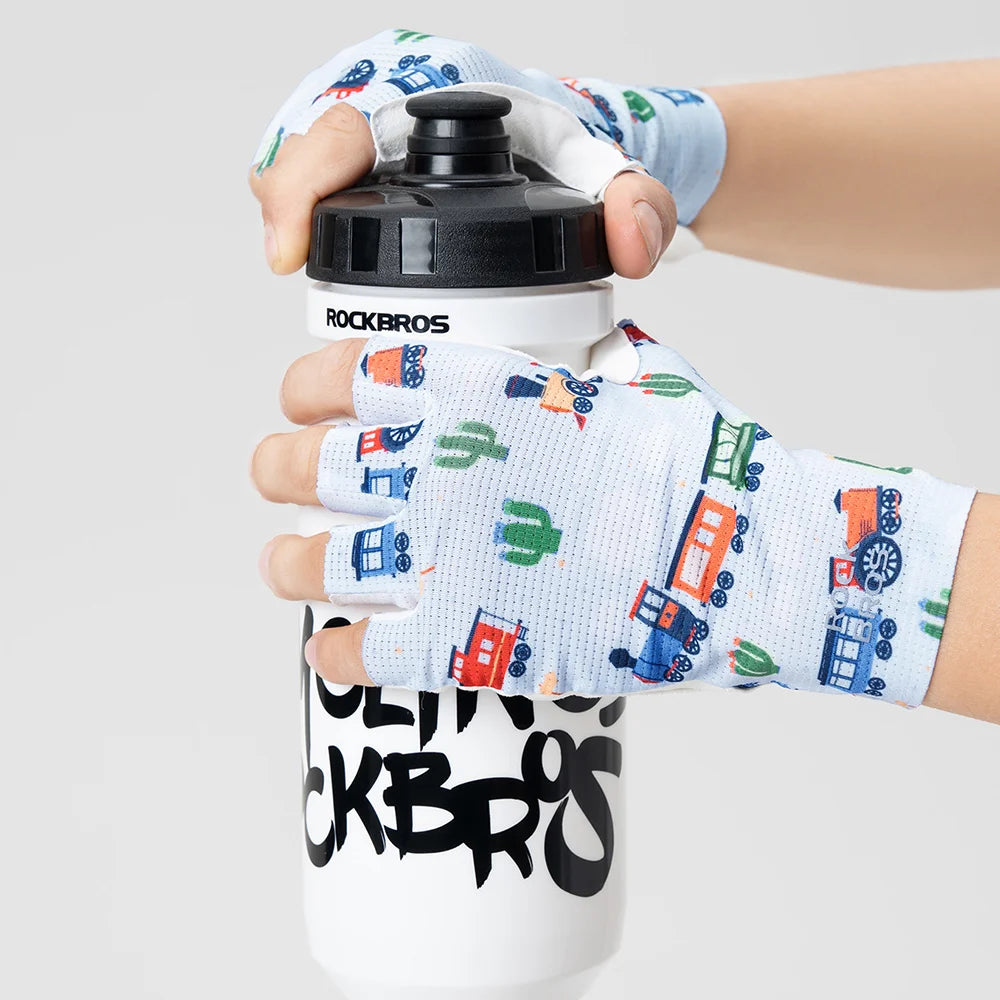 ROCKBROS Cute Cartoon Pattern Kids Cycling Gloves Breathable Half Finger Bike Gloves for Boys Girls - Rabbit/S - 7