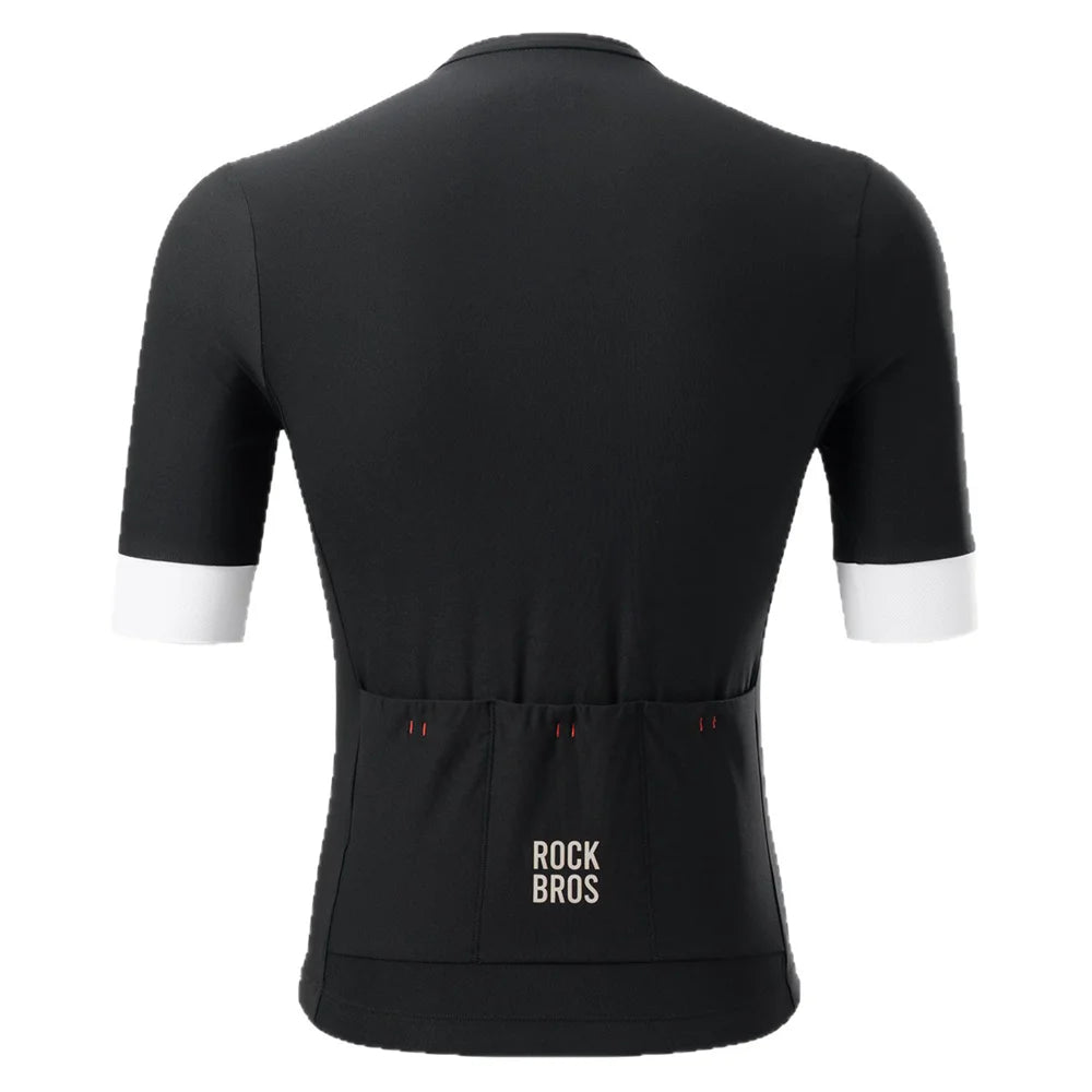 ROCKBROS Men Cycling Jersey Moisture Wicking Summer Short Sleeve Zipper Top for Mountain Road Bike - Black/S/European Size - 2