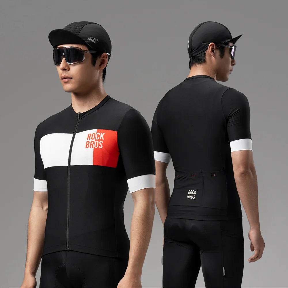 ROCKBROS Men Cycling Jersey Moisture Wicking Summer Short Sleeve Zipper Top for Mountain Road Bike - Black/S/European Size - 4