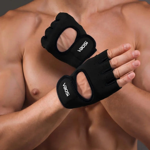 VBOSI 9308V Workout Gloves Half Finger Anti-Slip Gym Gloves Magic Tape Wrist Support for Fitness Cycling - M Black - 1