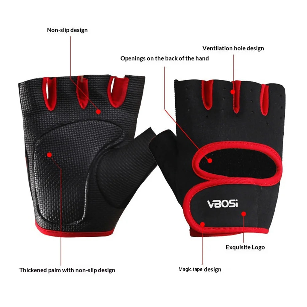 VBOSI 9308V Workout Gloves Half Finger Anti-Slip Gym Gloves Magic Tape Wrist Support for Fitness Cycling - M Black - 2