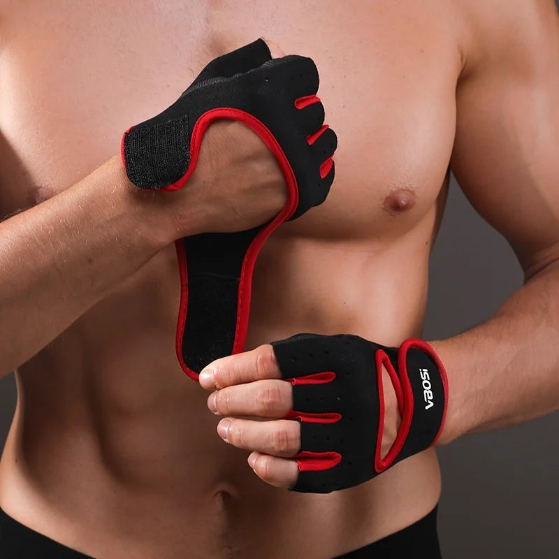 VBOSI 9308V Workout Gloves Half Finger Anti-Slip Gym Gloves Magic Tape Wrist Support for Fitness Cycling - M Black - 3