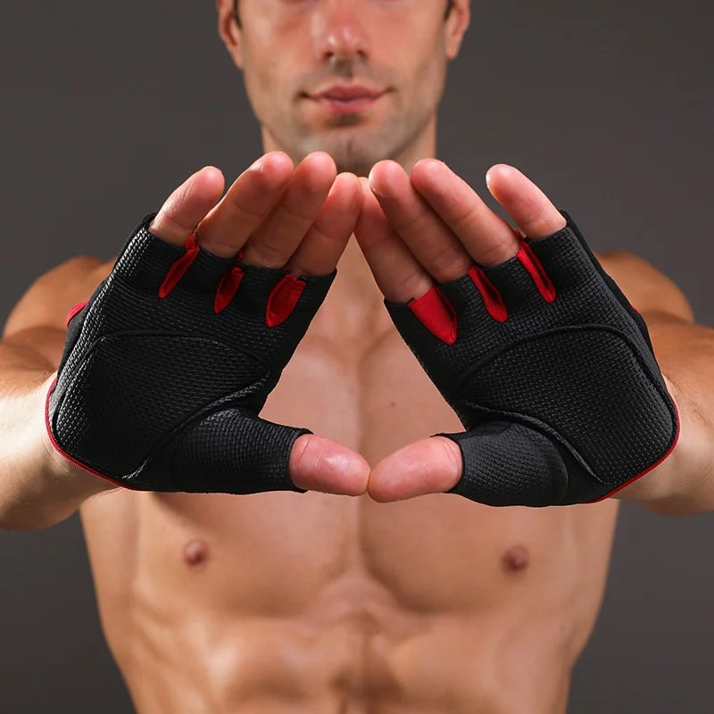 VBOSI 9308V Workout Gloves Half Finger Anti-Slip Gym Gloves Magic Tape Wrist Support for Fitness Cycling - M Black - 4
