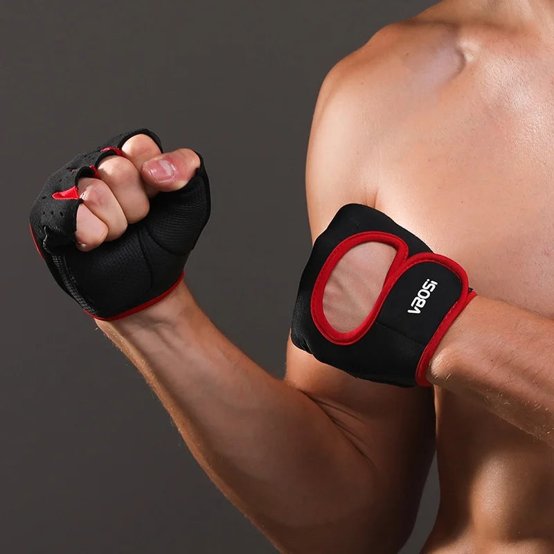 VBOSI 9308V Workout Gloves Half Finger Anti-Slip Gym Gloves Magic Tape Wrist Support for Fitness Cycling - M Black - 5