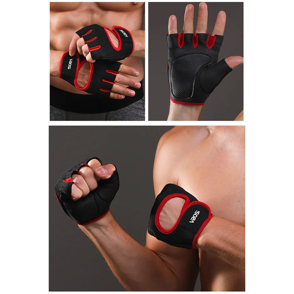 VBOSI 9308V Workout Gloves Half Finger Anti-Slip Gym Gloves Magic Tape Wrist Support for Fitness Cycling - M Black - 7