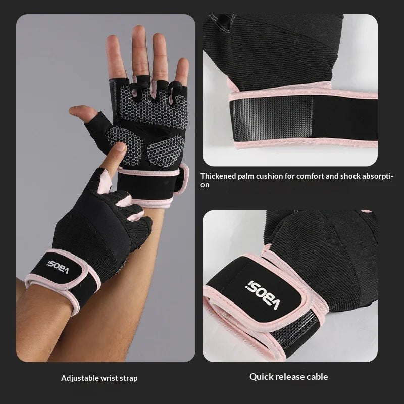 VBOSI 7104V 1 Pair Gym Gloves Anti-Slip Half Finger Compression Workout Gloves with Gel Padding for Fitness Training - Black/M - 3