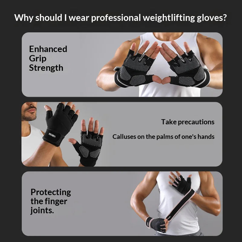 VBOSI 7104V 1 Pair Gym Gloves Anti-Slip Half Finger Compression Workout Gloves with Gel Padding for Fitness Training - Black/M - 4
