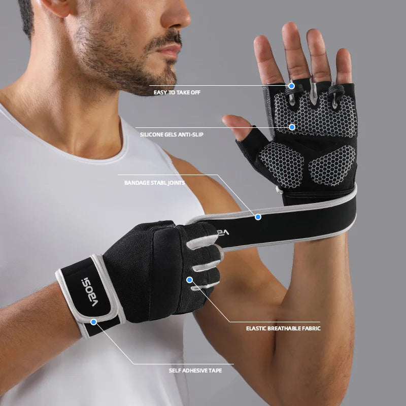 VBOSI 7104V 1 Pair Gym Gloves Anti-Slip Half Finger Compression Workout Gloves with Gel Padding for Fitness Training - Black/M - 5
