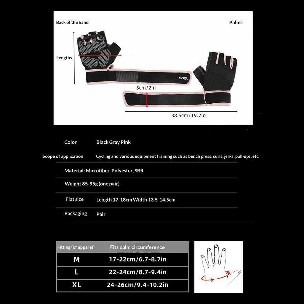 VBOSI 7104V 1 Pair Gym Gloves Anti-Slip Half Finger Compression Workout Gloves with Gel Padding for Fitness Training - Black/M - 6