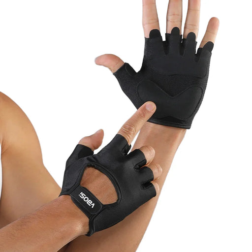 VBOSI 6204V Breathable Fitness Gloves Anti-Slip Half Finger Gym Workout Gloves for Weightlifting Cycling - Black/M - 1