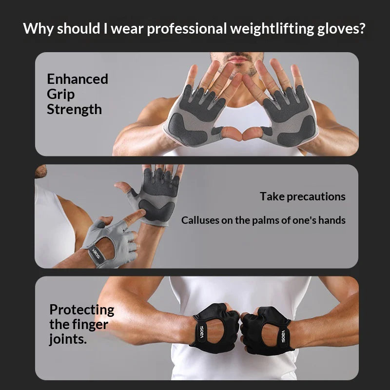 VBOSI 6204V Breathable Fitness Gloves Anti-Slip Half Finger Gym Workout Gloves for Weightlifting Cycling - Black/M - 3