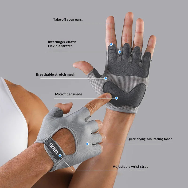 VBOSI 6204V Breathable Fitness Gloves Anti-Slip Half Finger Gym Workout Gloves for Weightlifting Cycling - Black/M - 4