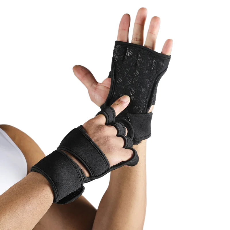 VBOSI 1304V 1 Pair Half Finger Fitness Gloves Weightlifting Training Wrist Support Padded Grips for Gym Workout - Black/M - 1
