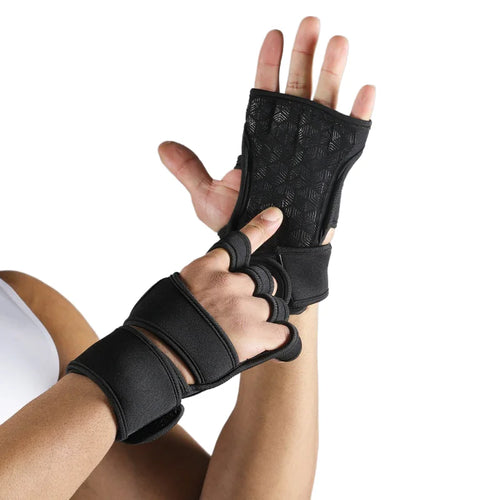 VBOSI 1304V 1 Pair Half Finger Fitness Gloves Weightlifting Training Wrist Support Padded Grips for Gym Workout - Black/M - 1