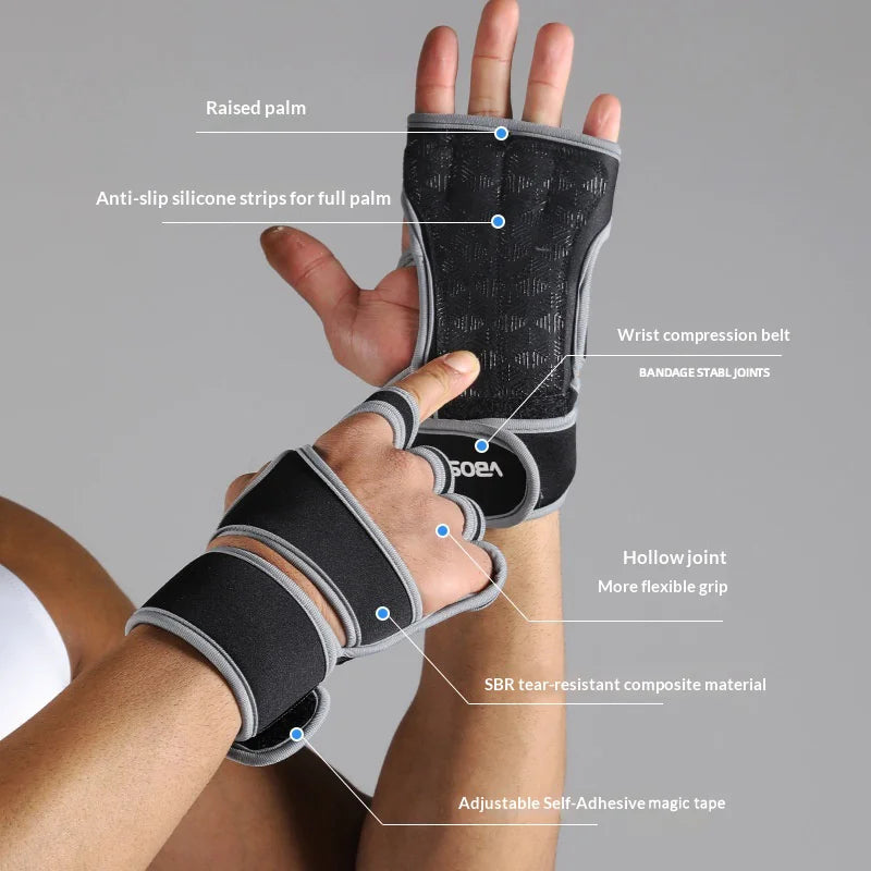 VBOSI 1304V 1 Pair Half Finger Fitness Gloves Weightlifting Training Wrist Support Padded Grips for Gym Workout - Black/M - 3