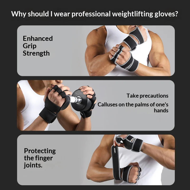 VBOSI 1304V 1 Pair Half Finger Fitness Gloves Weightlifting Training Wrist Support Padded Grips for Gym Workout - Black/M - 4
