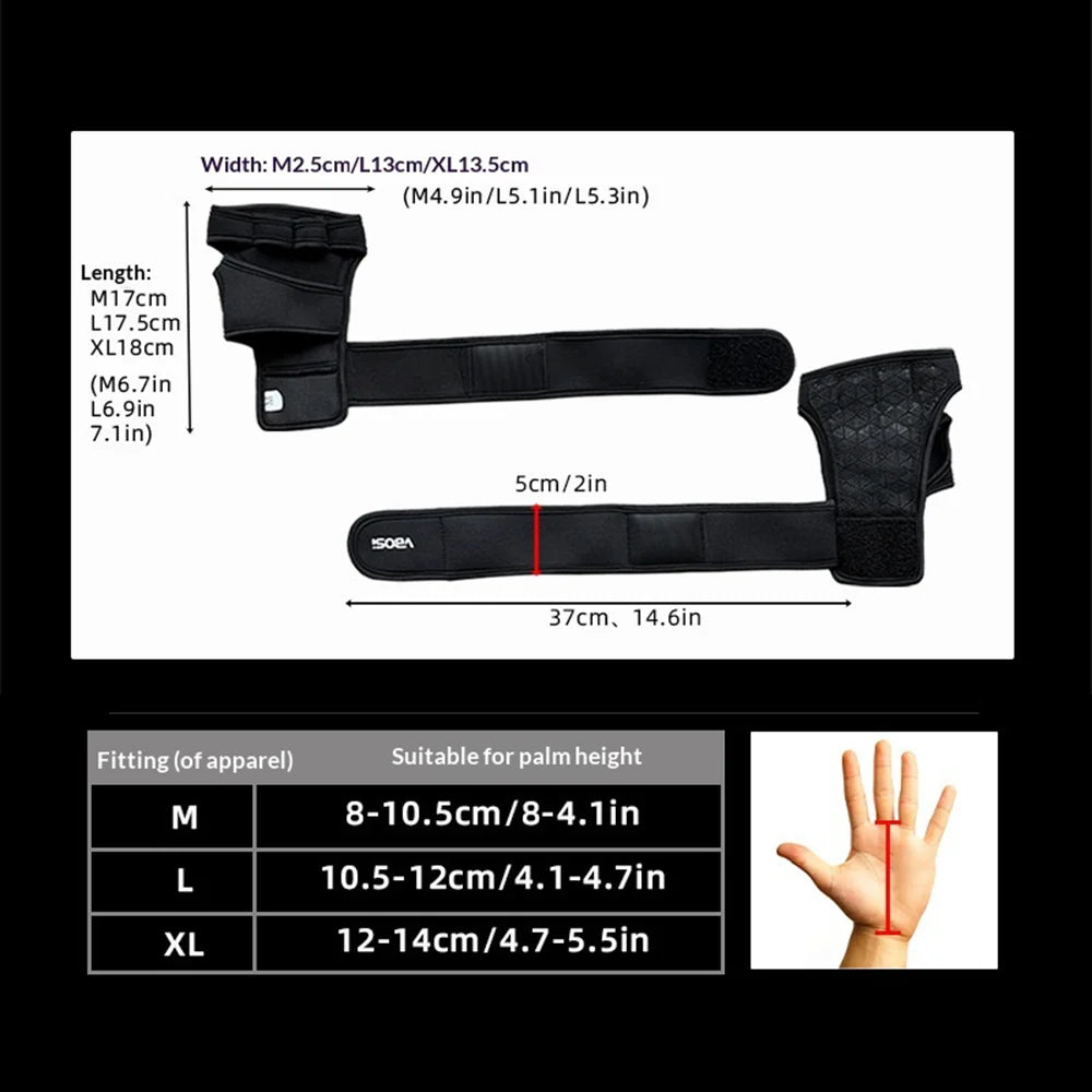 VBOSI 1304V 1 Pair Half Finger Fitness Gloves Weightlifting Training Wrist Support Padded Grips for Gym Workout - Black/M - 7