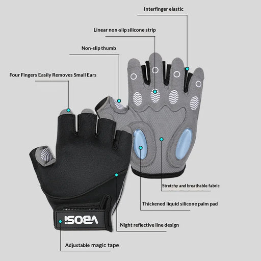VBOSI 8104V Half Finger Fitness Gloves 3.5mm Anti-slip Palm Pad Shock Absorbing Gloves for Rope Skipping Gym - Black/M - 2
