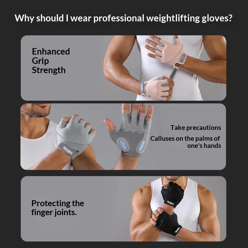 VBOSI 8104V Half Finger Fitness Gloves 3.5mm Anti-slip Palm Pad Shock Absorbing Gloves for Rope Skipping Gym - Black/M - 3