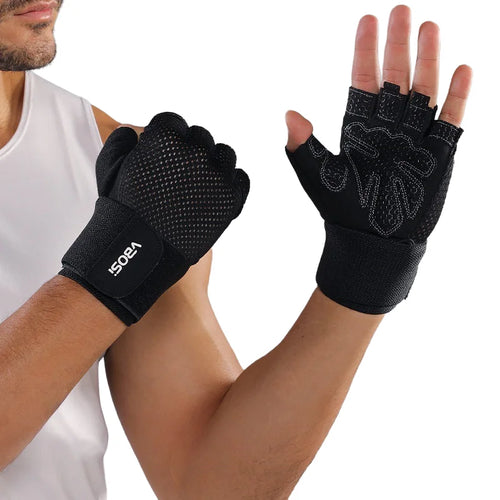 VBOSI 5104V Workout Gloves with Compression Wrist Strap Half Finger Gym Gloves for Weightlifting Cycling - Black/M - 1