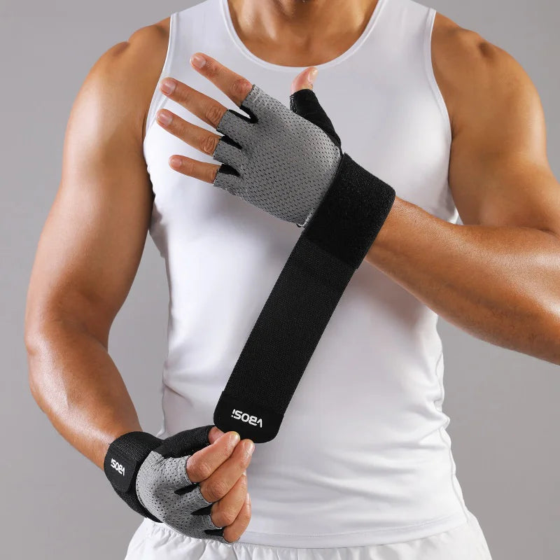 VBOSI 5104V Workout Gloves with Compression Wrist Strap Half Finger Gym Gloves for Weightlifting Cycling - Black/M - 2