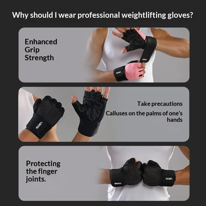 VBOSI 5104V Workout Gloves with Compression Wrist Strap Half Finger Gym Gloves for Weightlifting Cycling - Black/M - 4