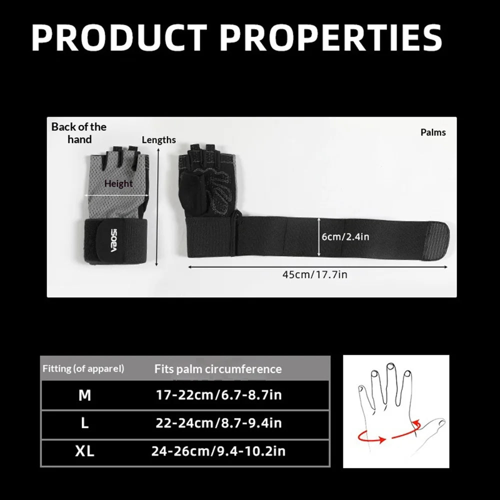 VBOSI 5104V Workout Gloves with Compression Wrist Strap Half Finger Gym Gloves for Weightlifting Cycling - Black/M - 6