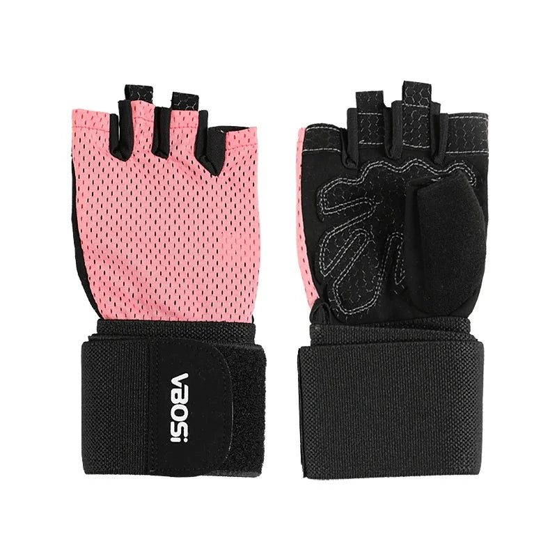 VBOSI 5104V Workout Gloves with Compression Wrist Strap Half Finger Gym Gloves for Weightlifting Cycling - Black/M - 7