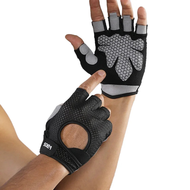 VBOSI 0204V Half Finger Gloves Anti-Slip Shock Absorbing Breathable Mesh Mittens for Climbing Fitness Cycling - Black/M - 1