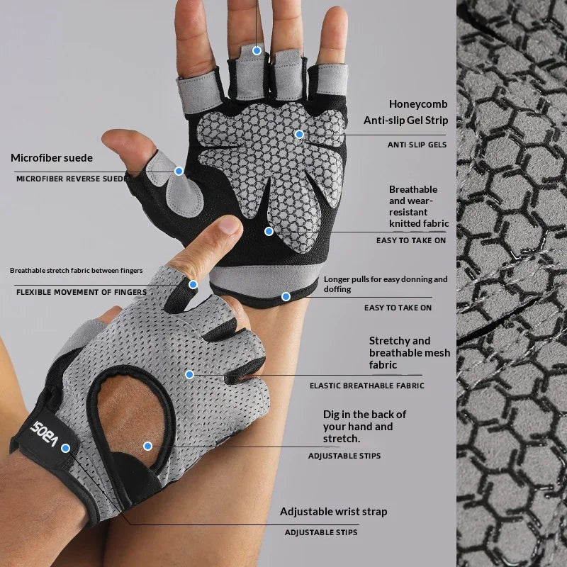 VBOSI 0204V Half Finger Gloves Anti-Slip Shock Absorbing Breathable Mesh Mittens for Climbing Fitness Cycling - Black/M - 2