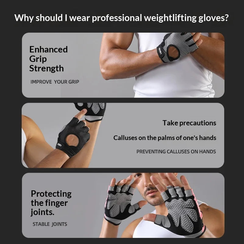 VBOSI 0204V Half Finger Gloves Anti-Slip Shock Absorbing Breathable Mesh Mittens for Climbing Fitness Cycling - Black/M - 3