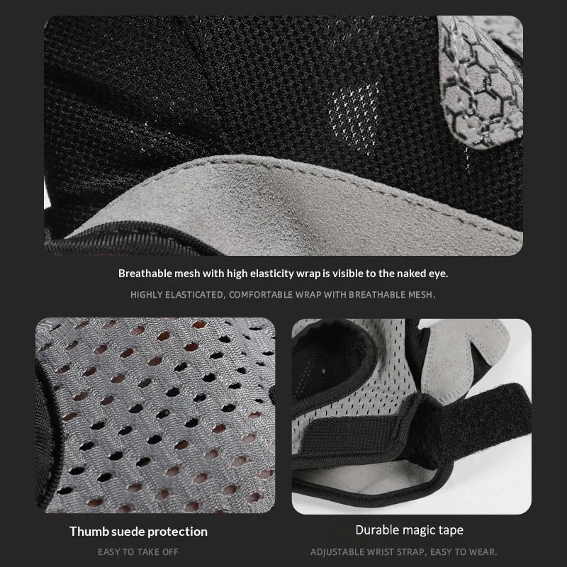 VBOSI 0204V Half Finger Gloves Anti-Slip Shock Absorbing Breathable Mesh Mittens for Climbing Fitness Cycling - Black/M - 4